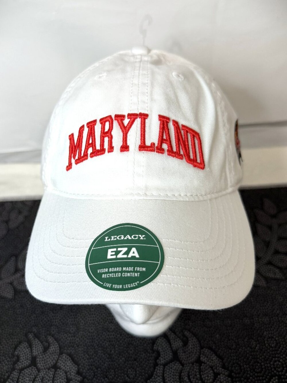 Legacy Maryland Terrapins White/Scarlet Relaxed Twill Adjustable EZA Cap/Hat New